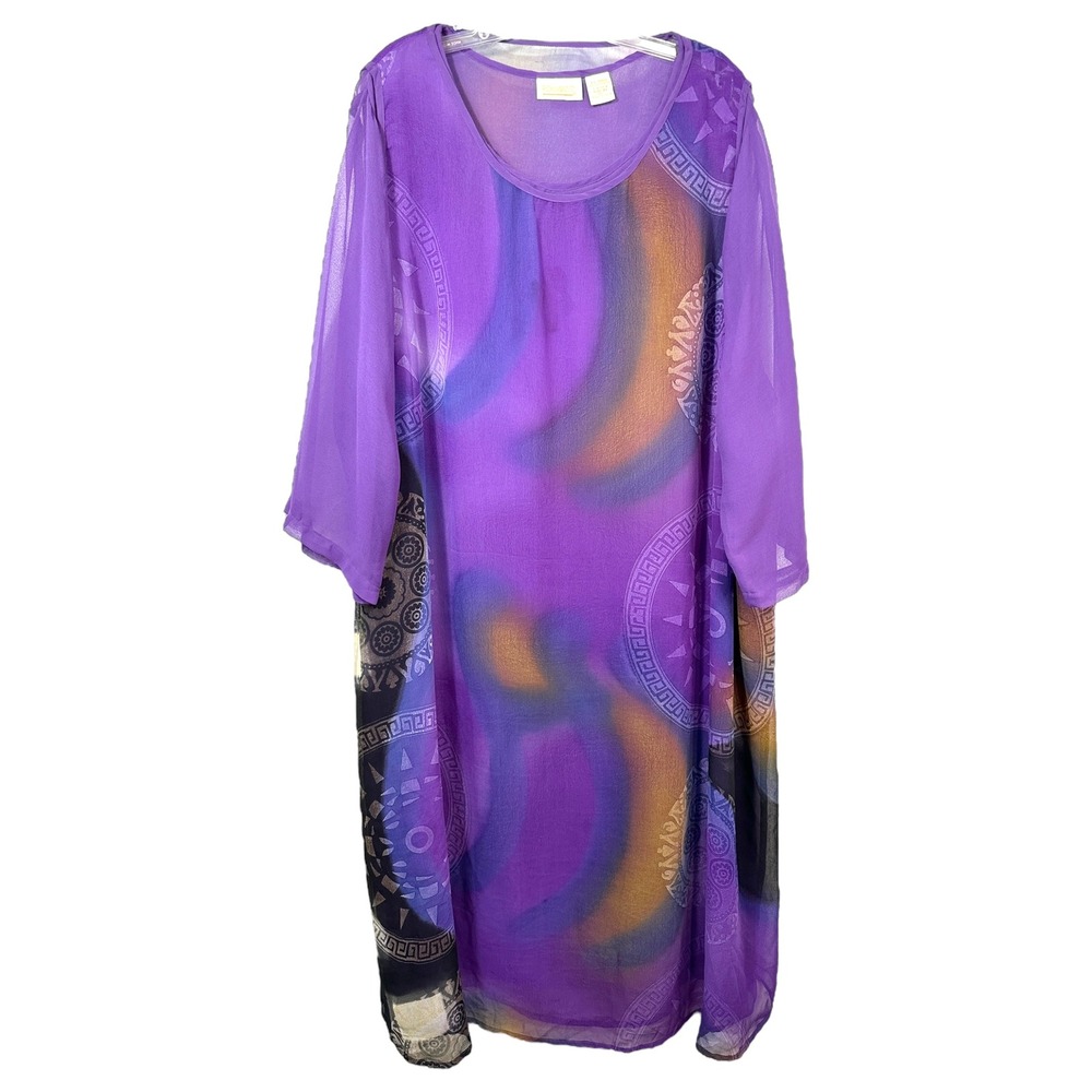 VTG Roamans‎ Plus Size 32W 34W Dress Chiffon Gauzy Purple Semi Sheer Midi 958